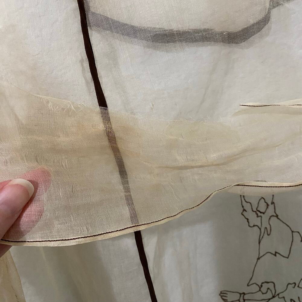 Vintage Organdy Tea Apron Colonial Lady Embroidered Sheer - Picture 5 of 9